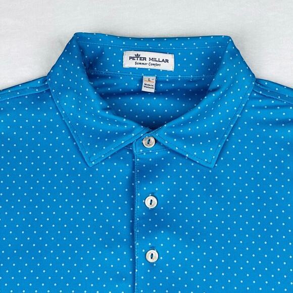 Peter Millar Men's Large Summer Comfort Blue Polka Dot Golf Polo Shirt NEW - Picture 7 of 12